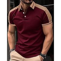 Men's Polo Shirt Button Up Polos Casual Holiday Lapel Short Sleeve Fashion Basic Color Block Patchwork Embroidered Summer Regular Fit Wine Black Navy Blue Green Polo Shirt Lightinthebox - thumbnail
