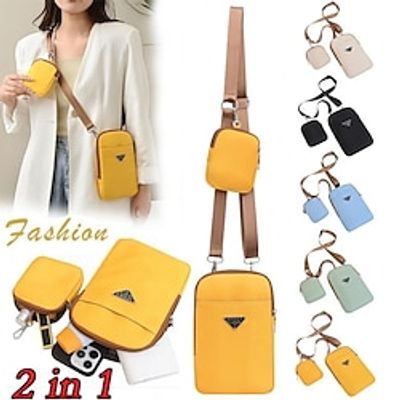 New Women's Fashion Multi Functional 2 In 1 Waterproof Nylon Bags Shoulder Bag Messenger Bag Mobile Phone Bag Card Bag Key Case Coin Purse miniinthebox