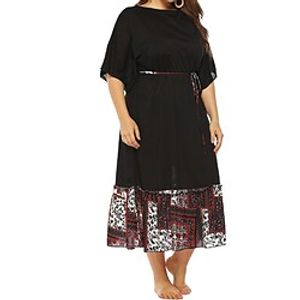 Women's Plus Size Swing Dress Floral Round Neck Half Sleeve Spring Summer Work Formal Midi Dress Work Dress Lightinthebox