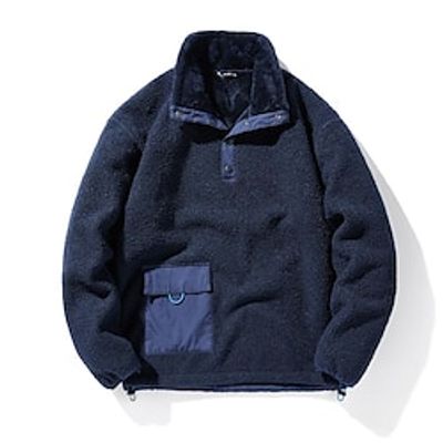Men's Winter Coat Fleece Jacket Polar Fleece Tactical Jacket Outdoor Camping  Hiking Thermal Warm Windbreaker Patchwork Button Fall  Winter Plain Fashion Comfort Standing Collar Short Black Navy Lightinthebox