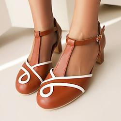 Women's Sandals Mary Jane Daily Buckle Chunky Heel Closed Toe Preppy PU Ankle Strap Light Brown Black Lightinthebox