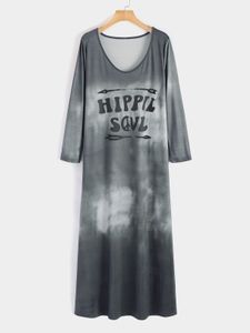 Casual Letter Print Tie Dye Half Sleeves Maxi Dress