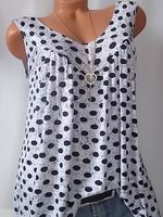 V Neck Loose Fitting Dot Sleeveless T-Shirts - thumbnail