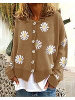 Women's Retro Knitted Sweater Sunflower Button Cardigan