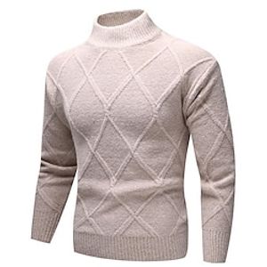 Men's Sweater Pullover Ribbed Knit Cropped Knitted Plain Turtleneck Fashion Streetwear Outdoor Going out Clothing Apparel Fall  Winter Black Khaki M L XL Lightinthebox