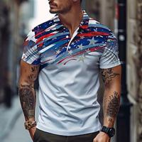 Flag American US Flag Men's Casual 3D Print Golf Polo Outdoor Daily Wear Streetwear Polyester Short Sleeve Turndown Polo Shirts Black White Spring Summer S M L Micro-elastic Lapel Polo Lightinthebox