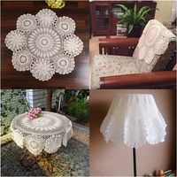 70cm Round Beige Handmade Crochet Lace Floral Doily Placemat Cotton Tablecloth Home Decor