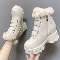 Women's Sneakers Boots Snow Boots High Top Sneakers Outdoor Daily Fleece Lined Booties Ankle Boots Hidden Heel Round Toe Fashion Plush Casual Faux Leather Faux Fur Elastic Band Solid Color Color Block miniinthebox - thumbnail