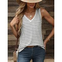 Women's Tank Top Vest Striped Daily Print Sleeveless Black Sleeveless Basic Casual V Neck Summer Lightinthebox