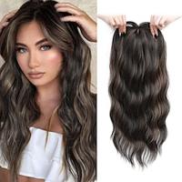 Hair Toppers for Women 20 inch Wavy Hair Toppers for Women Toppers Hair Pieces for Women with Thinning Hair Ombre Highlight Synthetic Wig Clip In Hair Topper Wiglets with Fringe Bang Add Hair Volume Lightinthebox