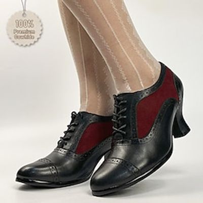 Women's Heels Pumps Oxfords Valentines Gifts Brogue Vintage Shoes Party Outdoor Valentine's Day Summer Winter Kitten Heel Round Toe Elegant Vintage Fashion Leather Lace-up Black  Red Lightinthebox