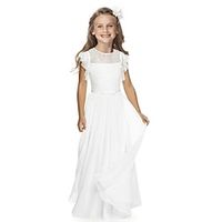 First Communion Dress Kids Girls' Party Dress Solid Color Short Sleeve Performance Pegeant Fashion Princess Cotton Knee-length Party Dress Summer Dress Summer Spring 3-10 Years Lightinthebox - thumbnail