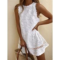 Women's Lace Dress Linen Dress White Cotton Dress Mini Dress Lace Daily Crew Neck Sleeveless Summer Spring White Plain Lightinthebox - thumbnail