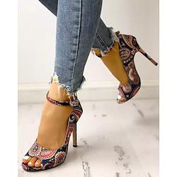 Women's Sandals Lace Up Sandals Strappy Sandals Club Embroidered Embroidery Stiletto Peep Toe Comfort Walking Canvas Buckle Blue Lightinthebox