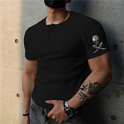 Men's T shirt Tee Hot Stamping Graphic Patterned Skull Crew Neck Street Daily Button-Down Print Short Sleeve Tops Designer Casual Fashion Comfortable Black / Summer / Sports / Summer miniinthebox