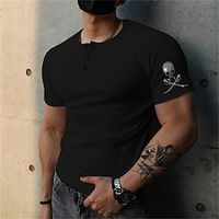 Men's T shirt Tee Hot Stamping Graphic Patterned Skull Crew Neck Street Daily Button-Down Print Short Sleeve Tops Designer Casual Fashion Comfortable Black / Summer / Sports / Summer miniinthebox - thumbnail