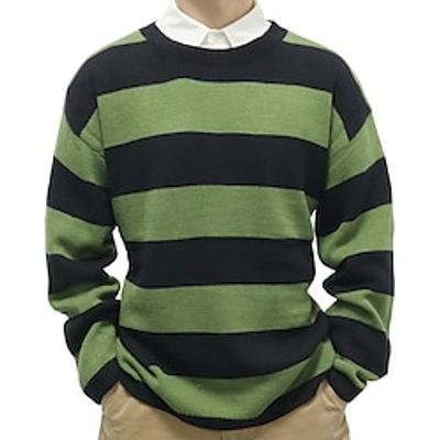 Men's Pullover Sweater Jumper Striped Sweater Jumper Ribbed Knit Regular Knitted Color Block Crew Neck Keep Warm Modern Contemporary Daily Wear Going out Clothing Apparel Fall Winter Green M L XL Lightinthebox