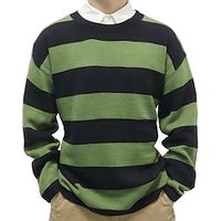 Men's Pullover Sweater Jumper Striped Sweater Jumper Ribbed Knit Regular Knitted Color Block Crew Neck Keep Warm Modern Contemporary Daily Wear Going out Clothing Apparel Fall Winter Green M L XL Lightinthebox - thumbnail