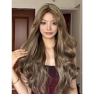 28 inch Bangs, flaxen golden wavy hair, elegant and fashionable, a must-have goddess hairstyle for parties and dates miniinthebox