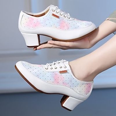Women's Latin Shoes Practice Trainning Dance Shoes Performance Training Heel Flower Cuban Heel Round Toe Lace-up Adults' Black White miniinthebox Women's Latin Shoes Practice Trainning Dance Shoes Performance Training Heel Flower Cuban Heel Round Toe Lace-up Adults' Black White miniinthebox