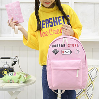 Girls Canvas Cute Backpack Student Bag Cartoon Shoulder Bag For Women