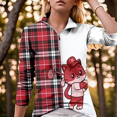 Women's Polo Shirt Golf Shirt Breathable Quick Dry Moisture Wicking Long Sleeve Golf Apparel Golf Clothes Regular Fit Zipper Stand Collar Animal Plaid Funny Spring Autumn Tennis Golf Pickleball miniinthebox