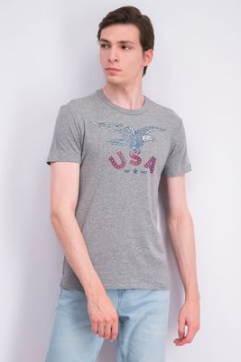 Mens USA Print T-shirt Heather Grey Mens USA Print T-shirt Heather Grey
