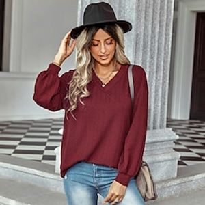 Women's Blouse Shirt Wine Brown Beige Plain Long Sleeve Office Business Streetwear Casual V Neck Regular S Lightinthebox