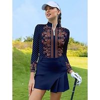 Women's Golf Polo Shirt Dark Navy Long Sleeve Top Paisley Ladies Golf Attire Clothes Outfits Wear Apparel miniinthebox