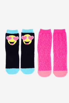 Kids Girls 2 Pack Cozy Critter Crew Socks Black/Pink Kids Girls 2 Pack Cozy Critter Crew Socks Black/Pink