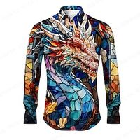 Dragon Abstract Men's Shirt Daily Wear Going out Spring  Summer Turndown Long Sleeve Yellow, Red, Blue S, M, L 4-Way Stretch Fabric Shirt Lightinthebox - thumbnail