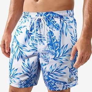 Men's Board Shorts Swim Shorts Swim Trunks Summer Shorts Beach Shorts Drawstring with Mesh lining Elastic Waist Leaf Plants Graphic Prints Quick Dry Short Casual Daily Holiday Boho Hawaiian Blue Lightinthebox