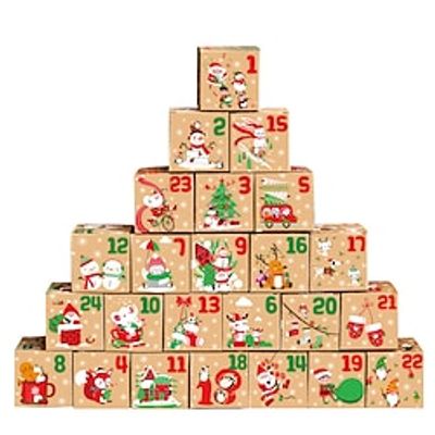24PCS Christmas Advent Calendar Boxes For Gifts Candy, 24 Days Countdown To Christmas Gift Boxes For Adults, Christmas Printed Paper Boxes For Candy Xmas Decoration Lightinthebox