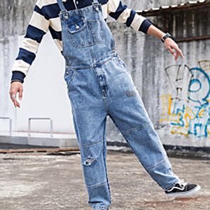 Men's Stylish Casual / Sporty Streetwear Comfort Breathable Daily Sports Jeans Overalls Pants Solid Color Full Length Pocket Hole Khaki Light Blue miniinthebox