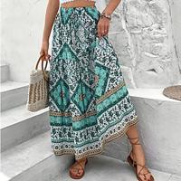 Women's Skirt A Line Swing Maxi Skirts Print Geometric Color Block Holiday Vacation Summer Polyester Casual Boho Blue Lightinthebox