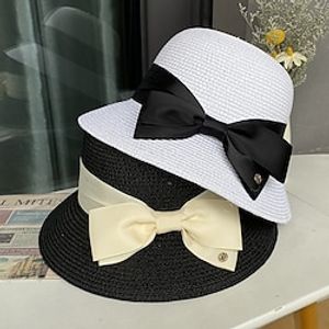 Hats Headdress Acrylic  Cotton Straw Bucket Hat Straw Hat Sun Hat Casual Holiday Retro Elegant With Bowknot Pure Color Headpiece Headwear Lightinthebox
