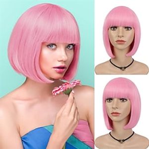 Hot Pink Wig Short Straight Bob Wigs for Women Heat Resistant Synthetic Hair Neon Pink Wigs Women's Costume Wigs Colored Wigs for Fun Party Costume Cosplay Use Lightinthebox