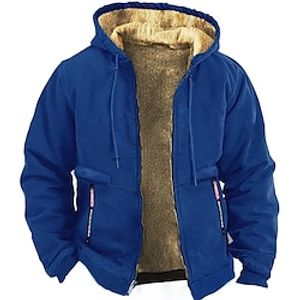 Men's Hoodie Fuzzy Sherpa Full Zip Hoodie Sweat Jacket Wine Army Green Navy Blue Blue Brown Hooded Color Block Sports  Outdoor Sports Streetwear Hot Stamping Fleece Basic Casual Thin fleece Winter miniinthebox