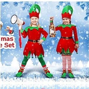 Elf Fancy Christmas Dress Santa Suits Cosplay Costumes Women's Girls' Christmas Christmas New Year Christmas Eve Kid's Adults' Polyester Dress Socks Hat Costume Lightinthebox