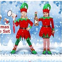Elf Fancy Christmas Dress Santa Suits Cosplay Costumes Women's Girls' Christmas Christmas New Year Christmas Eve Kid's Adults' Polyester Dress Socks Hat Costume Lightinthebox - thumbnail