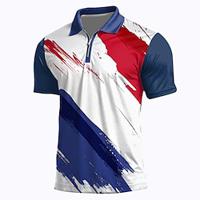 National Flag Men's Casual Print Polo Shirt Zip Polo Casual Daily Sports Polyester Short Sleeve Turndown Polo Shirts Lake blue Navy Blue Spring Summer S M L Micro-elastic Lapel Polo Lightinthebox