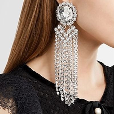 Women's Drop Earrings Hoop Earrings Tassel Fringe Precious Statement Imitation Diamond Earrings Jewelry Silver  Gold For Wedding Party 1 Pair Lightinthebox