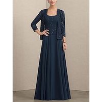 Women's Two Piece Dress Set Party Dress Sequin Dress Formal Party Fashion Elegant Lace Patchwork Long Dress Maxi Dress Crew Neck 34 Length Sleeve Plain Regular Fit Navy Blue Fall Winter S M L XL XXL Lightinthebox - thumbnail