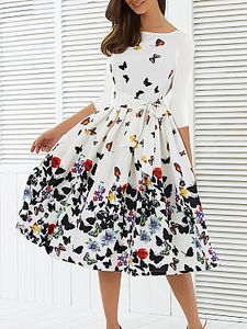 Round Neck Floral Printed Skater Dress