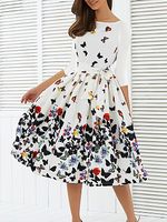 Round Neck Floral Printed Skater Dress - thumbnail