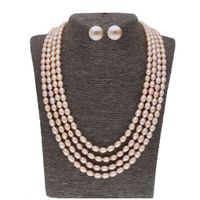 Sri Jagdamba Pearls Ishika 4 Lines oval Pearl Set - JPJUN-20-243