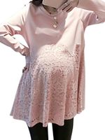 Loose Solid Lace Patchwork Long Sleeve Pregnant Women Mini Dress