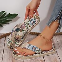 Women's Flip-Flops Outdoor Slippers Daily Flat Heel Open Toe Casual Denim Loafer Dark Blue Beige Light Blue Lightinthebox - thumbnail