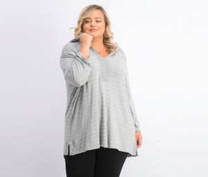 Womens Plus Size Stripe Hoodie Top  Grey