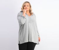 Womens Plus Size Stripe Hoodie Top  Grey - thumbnail